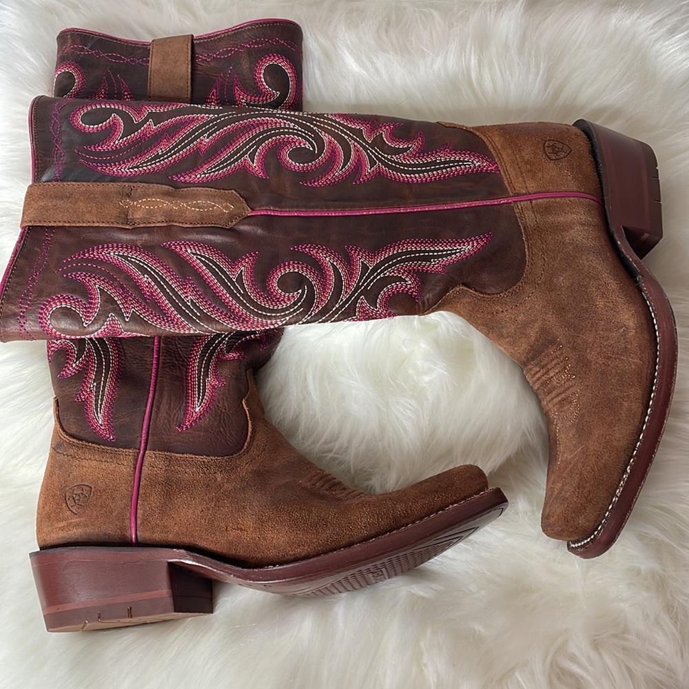 Ariat Brown and Pink Western Heeled Boots - Picture 13 of 13